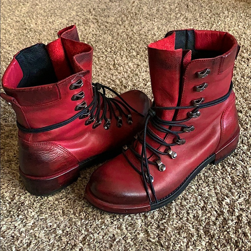 Freebird Red Combat Boots